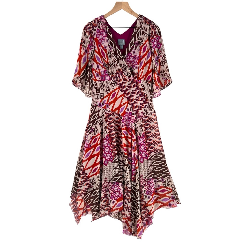 Rabbit Rabbit Rabbit Geometric‎ Chiffon Asymmetrical Handkerchief Hem Midi Dress